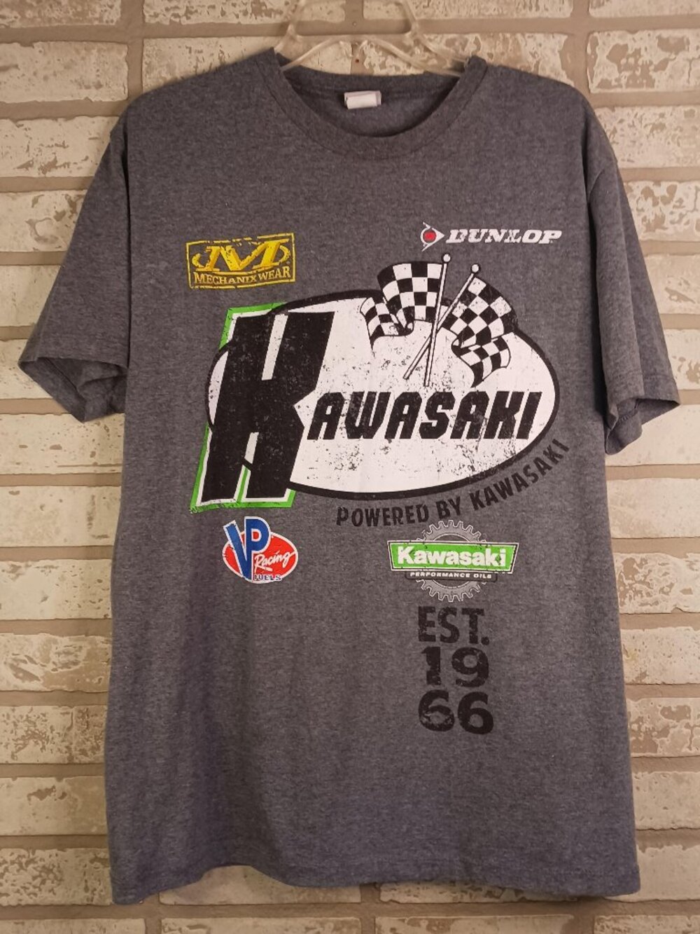 Kawasaki Mens Large Work Shirt Gray Graphic T Shirt Short Sleeve